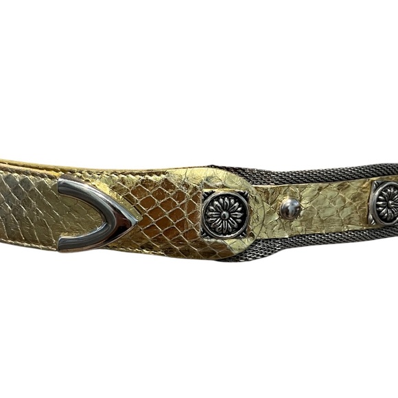 Size XS/S/M Genuine Snake Skin Vintage 90s Gold Women\'s Belt Cabochon Spring